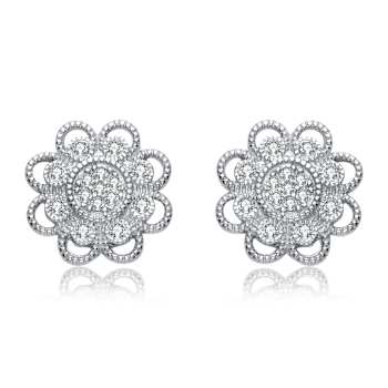 Lace CZ Stud Earrings In Sterling Silver