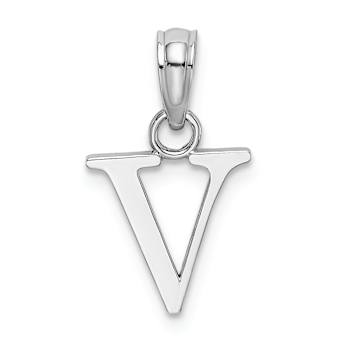 Rhodium Over 14k White Gold Polished Block Letter V Initial Pendant