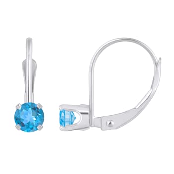 4mm Round Blue Topaz Rhodium Over 14k White Gold Drop Earrings
