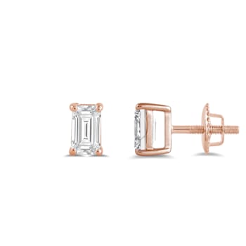 White Cubic Zirconia 14k Rose Gold Studs With Velvet Gift Box 0.50ctw