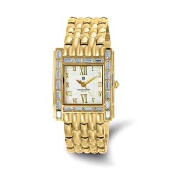 Charles Hubert Ladies Stainless Steel IP Plated Crystal Bezel 27x32mm Watch