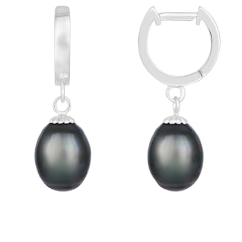 9-10mm tahitian pearl dangling earirngs in sterling silver rhodium plated