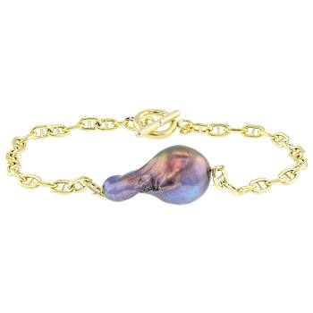 Black Freshwater Pearl Station Bracelet In 18K Gold Over Sterling Silver