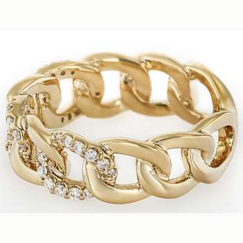 Chain Link Moissanite Band Ring In 14K Gold Over Sterling Silver