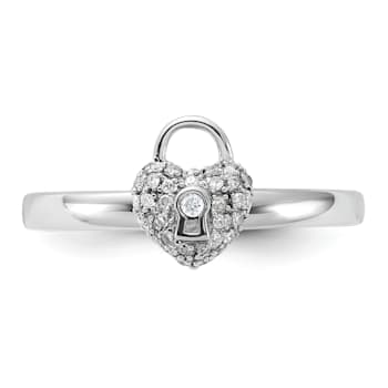 Sterling Silver Stackable Expressions Polished Diamond Heart Lock Ring 0.117ctw