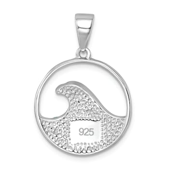 Rhodium Over Sterling Silver Polished Crystal Wave Whitecap Pendant