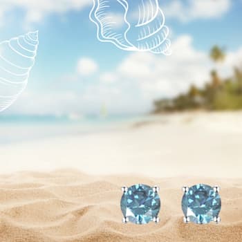 Blue Moissanite Sterling Silver Solitaire Minimalist Stud Earrings