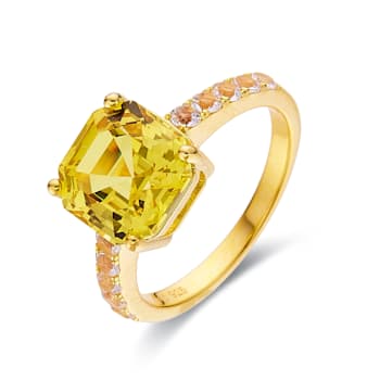 Asscher Cut Lab Created Yellow Sapphire, Round White Topaz 18K Yellow
Gold Over Sterling Silver Ring