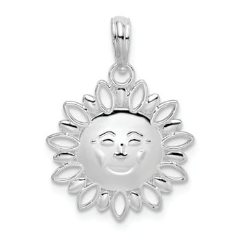Rhodium Over Sterling Silver Polished Smiling Sun Pendant