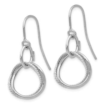Rhodium Over 14k White Gold Textured Small Twisted Circle Dangle Earrings