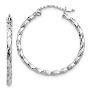 Rhodium Over 14k White Gold 7/8" Twist Polished Hoop Earrings