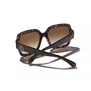 Chanel Dark Havana Square Frames with "CC" Accent/Brown
Gradient Lens Sunglasses