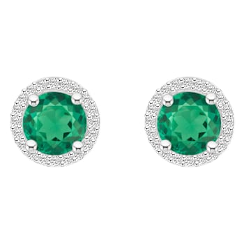 6mm Round Created Emerald And Created White Sapphire 10k White Gold Halo
Stud Earrings