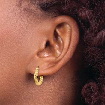 14k Yellow Gold Polished 3/8" Twisted Hoop Earrings