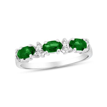 0.75ctw Emerald and Diamond Band Ring in 14k White Gold