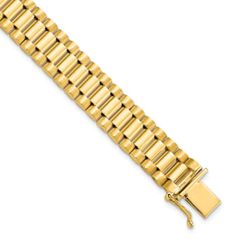 14K Yellow Gold Men's Satin and Polished 8-inch Link Bracelet