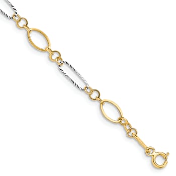 14k Two-tone Gold 5mm Diamond-Cut Oval Link Bracelet