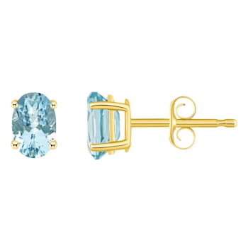 6x4mm Oval Aquamarine 14k Yellow Gold Stud Earrings
