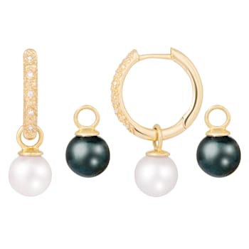 White and Black Cultured Akoya Pearl 14k Yellow Gold Earrings 7-7.5mm