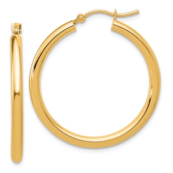 14k Yellow Gold 1 1/4 inch Polished Tube Hoop Earrings