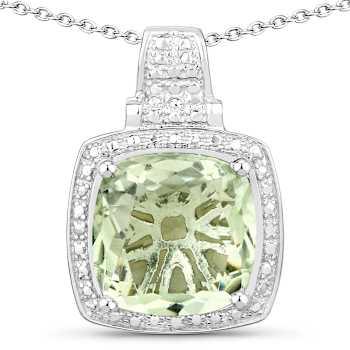 Prasiolite Cushion Cut Rhodium Over Sterling Silver Halo Necklace