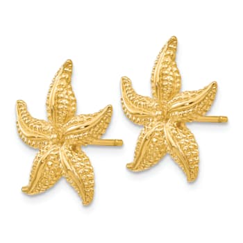 14K Yellow Gold Textured Starfish Stud Earrings