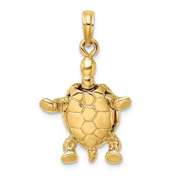 14K Two-tone Gold  3D Textured Land Turtle with Moveable Head Charm