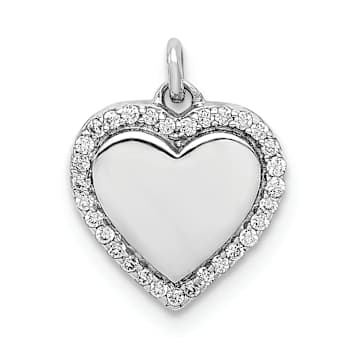 Rhodium Over 14k White Gold Diamond Fancy Polished Heart Pendant