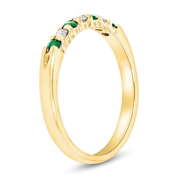 Emerald and Diamond 14k Yellow Gold Band Ring 0.50ctw