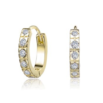 Mini CZ Huggie Earrings In 14K Gold Over Brass