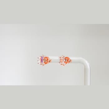 Amethyst and CZ 0.84 Ctw Round 18K Rose Gold Over Sterling Silver Button
type Earrings.