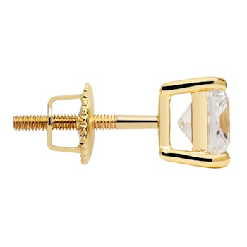 White Cubic Zirconia 14k Yellow Gold Studs With Velvet Gift Box 1.00ctw