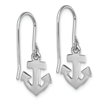 Rhodium Over Sterling Silver Polished Anchor Dangle Earrings