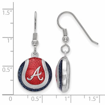 Rhodium Over Sterling Silver MLB LogoArt Atlanta Braves Enamel Earrings