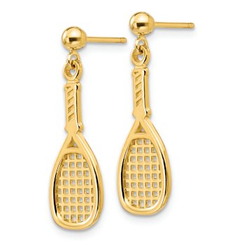 14k Yellow Gold Polished Racquet Dangle Earrings