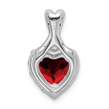 Rhodium Over 14k White Gold Garnet and Diamond Halo Heart Pendant