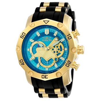 Invicta Pro Diver 50mm Blue Dial Silicone, Stainless Steel Band Quartz Watch