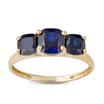 Square Cushion Lab Created Sapphire 3-Stone 10K Yellow Gold Ring 2.00ctw