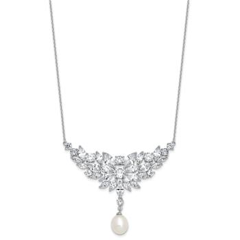 Rhodium Over Sterling Silver Fancy Freshwater Cultured Pearl and Cubic
Zirconia Necklace