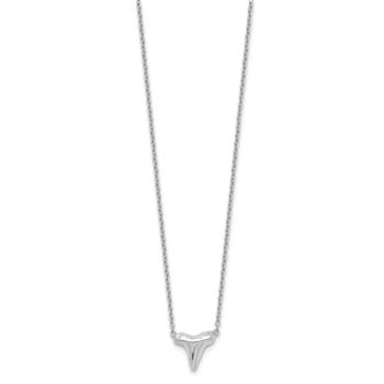Rhodium Over Sterling Silver Polished Shark Tooth with 2 Inch Extension Necklace