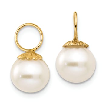 14k Yellow Gold Freshwater Cultured Pearl Hoop Enhancers Earrings