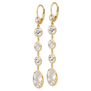 14K Yellow Gold Crystal and White Quartz Leverback Dangle Earrings