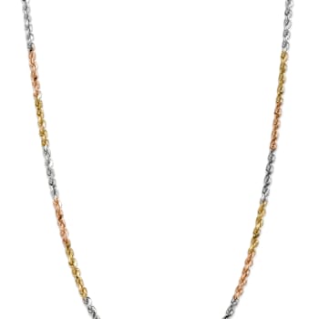 14k Tri-color Gold 4mm Solid Diamond-Cut Rope 22 Inch Chain
