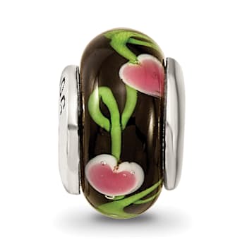 Sterling Silver Black Hand-blown Glass Bead