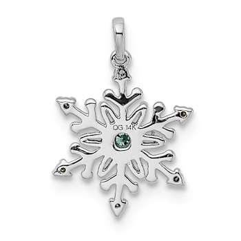 Rhodium Over 14k White Gold Blue and White Diamond Snowflake Pendant