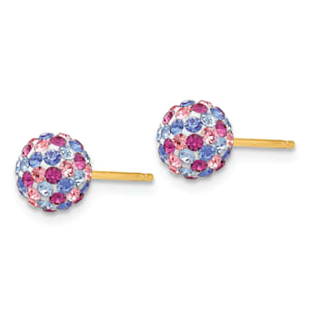 14k Yellow Gold 6mm Multi-Colored Crystal Ball Stud Earrings