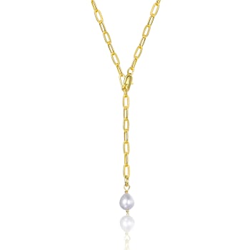 Pear Shape Freshwater Pearl Y-Style Necklace In 14K Gold Over Sterling Silver