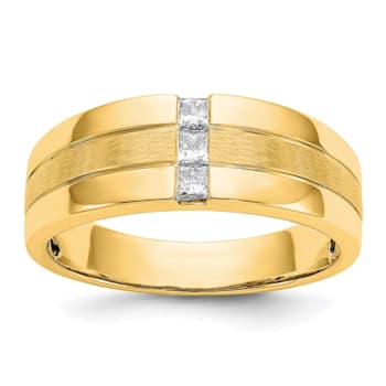 14K Yellow Gold Lab Grown Diamond Polished and Satin Men's Ring