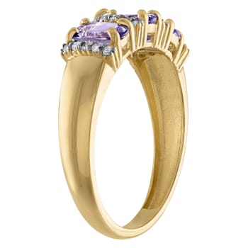10K Yellow Gold Oval 3-Stone Tanzanite and Diamond Ring .9ctw