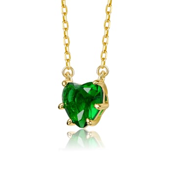 Emerald Color CZ Heart Shape Solitaire Necklace In 14K Gold Over Brass